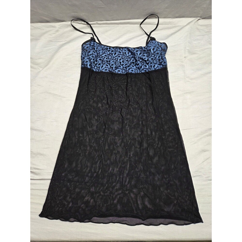 vintage black and blue floral bustier lining mesh slip dress
